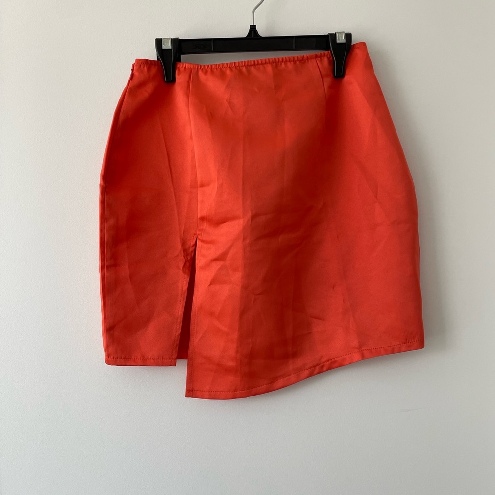 Pretty Little Thing Orange Satin Skirt - size 6